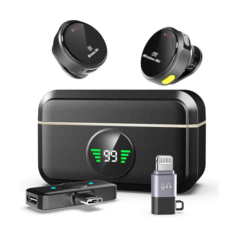 Universal Wireless Lavalier Microphone for Iphone/Android /Laptop, Mini Microphone with Charging Case, Intelligent Noise Reduction, Ultra-Clear Sound, Plug and Play, for Video Recording, Interview, Vlog, Tiktok