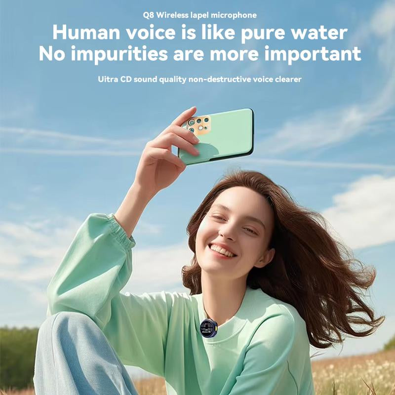 Universal Wireless Lavalier Microphone for Iphone/Android /Laptop, Mini Microphone with Charging Case, Intelligent Noise Reduction, Ultra-Clear Sound, Plug and Play, for Video Recording, Interview, Vlog, Tiktok